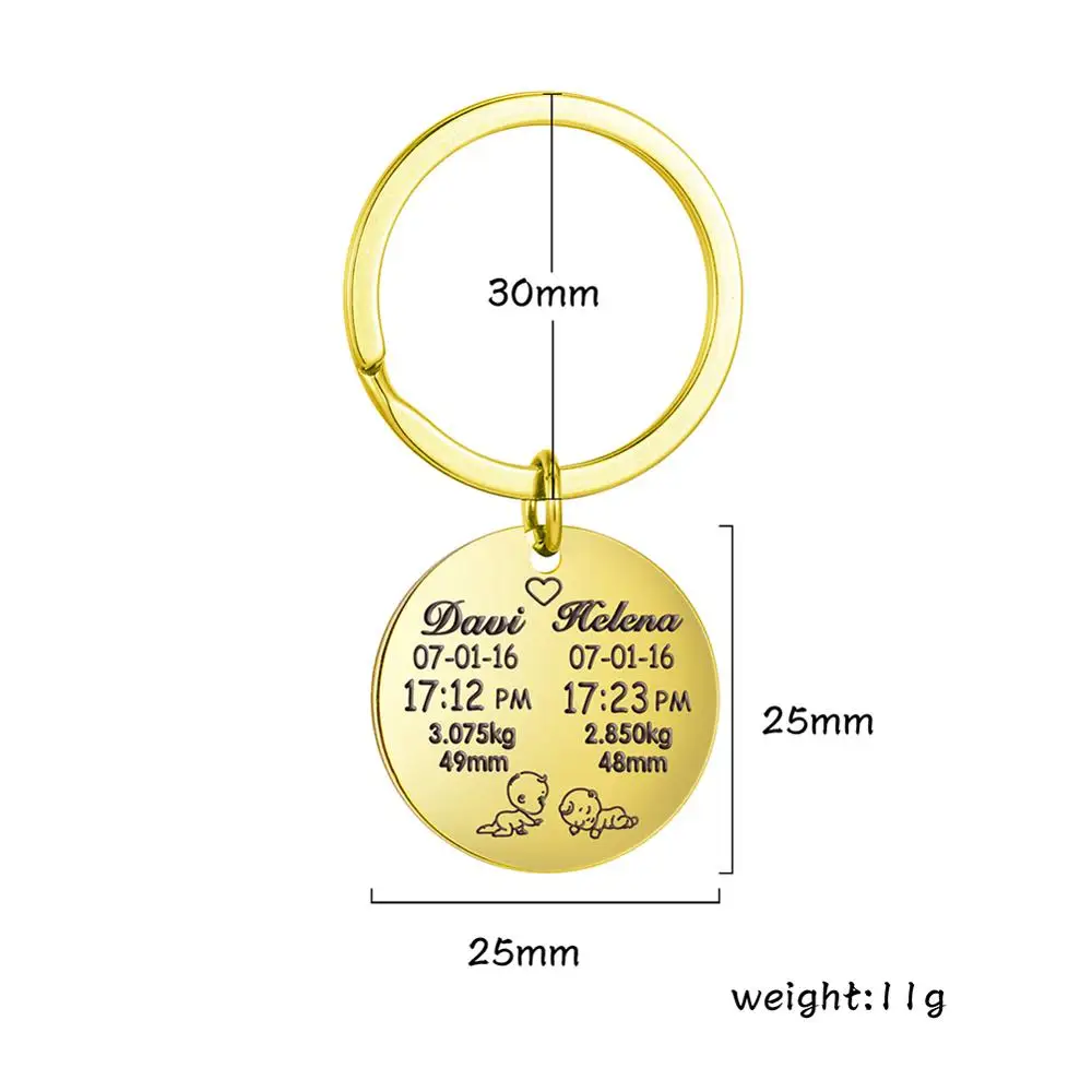 

My Shape Personalized Twins Keychain Custom Baby Name Weight Length Stainless Steel Key Ring Dad Mom Keepsake Birthday Gift 2020