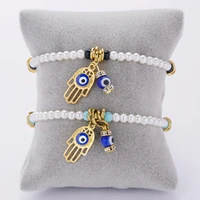 fashion gold color blue evil eye hamsa hand fatima palm bracelets for women bead charm bracelet ethnic style handmade jewelry