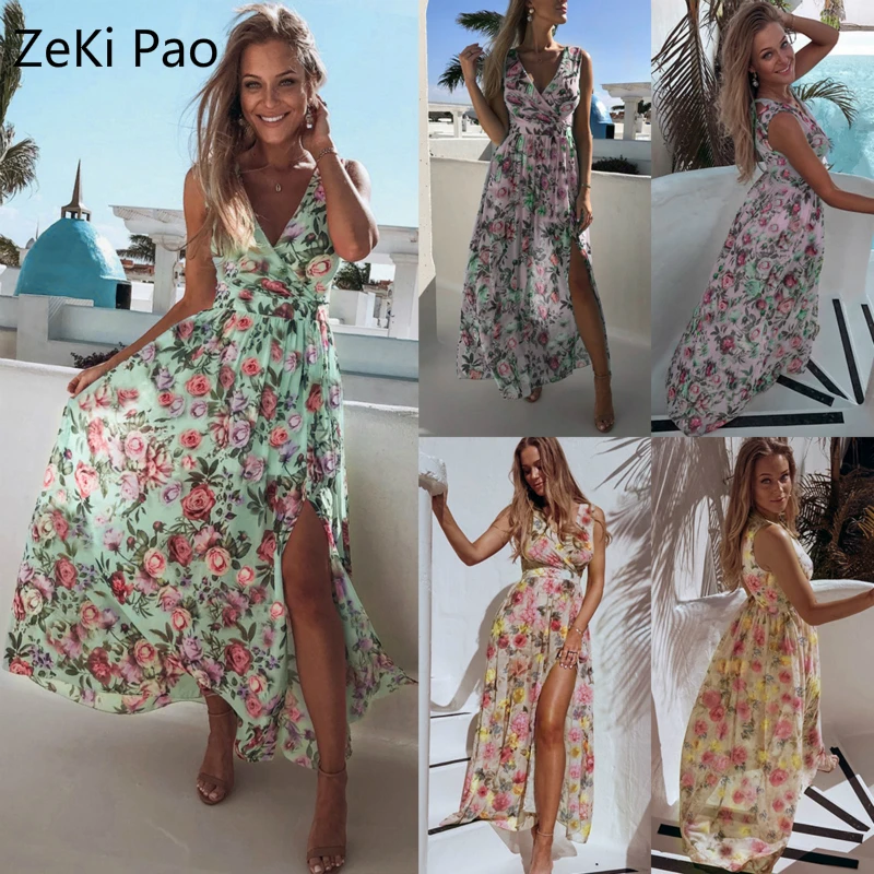 Женская одежда для отдыха на лето 2020 шифоновое пикантное платье с разрезом без