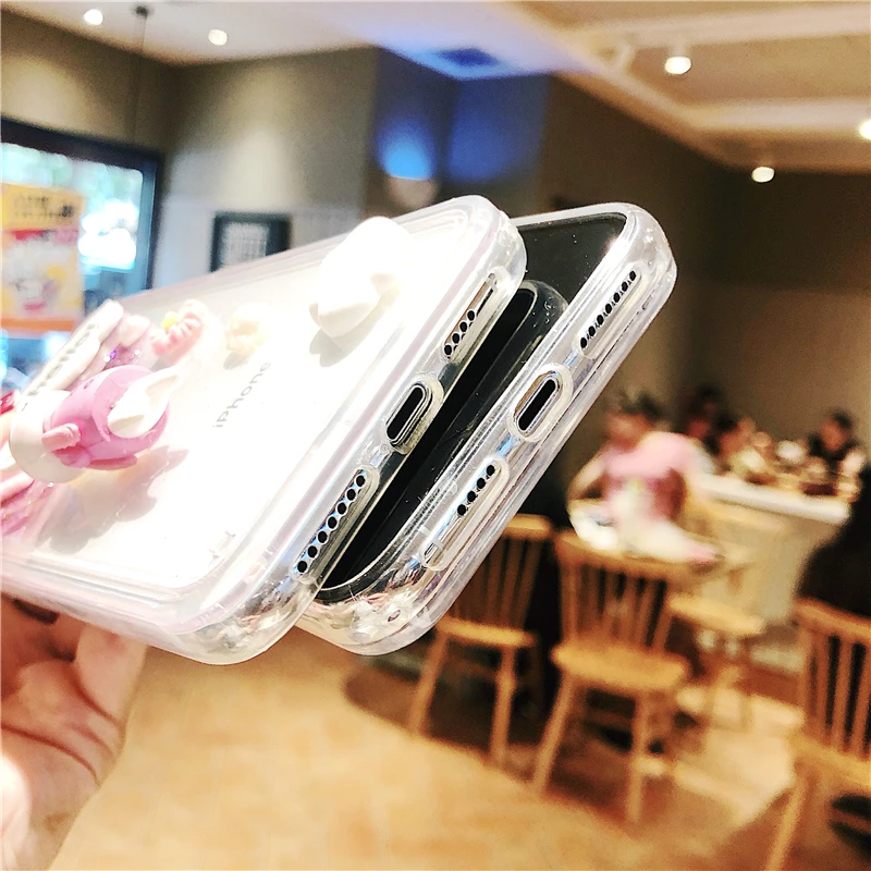 Cartoon Rabbit Epoxy TPU Cover For iPhone X 6 6S 7 8 plus Phone Case iphone XR XS Max Glitter Liquid Quicksand Back |