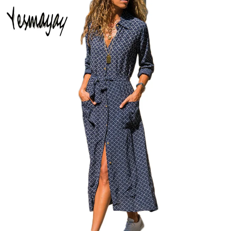 Модное женское платье Элегантное с длинным рукавом Весна Осень Макси Длинные