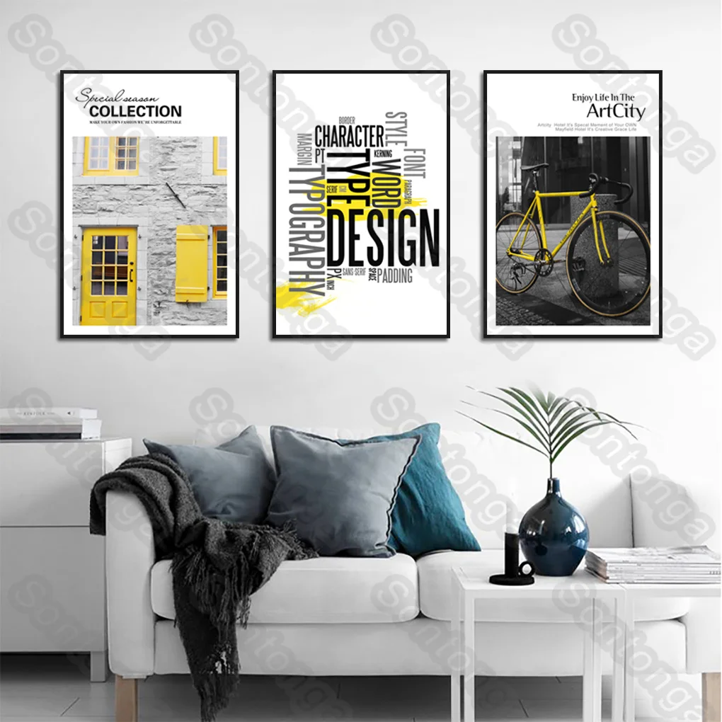 

Nordic Style Art Poster Wall Stickers Simple Light Luxury Car Bedside Flower Stickers Living Room Background Art Wall