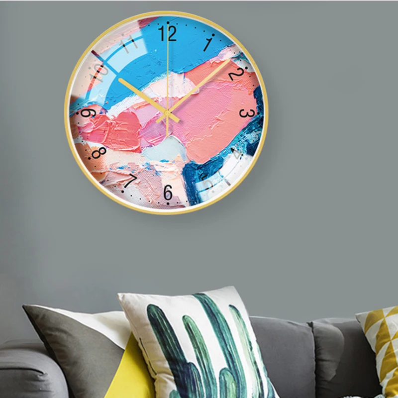 Oil Painting Decorative Metal Wall Clocks Silent Quartz Circular Hanging Clock Modern Design Home Decor | Дом и сад