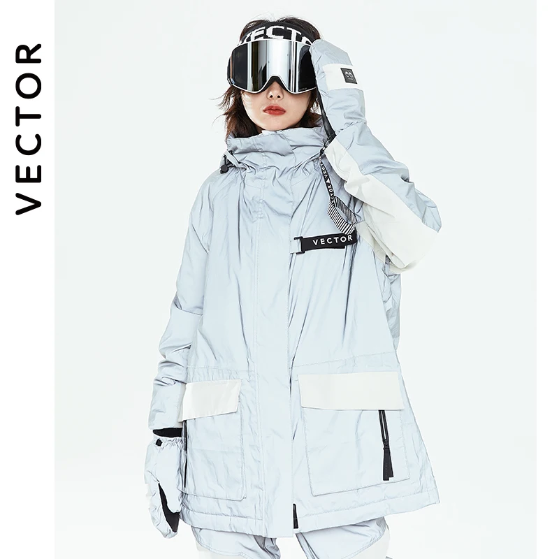 VECTOR Women's Warm Ski Suit Hooded Women's Men's Waterproof Windproof Reflective Ski Snowboard Jacket Outdoor Clothing
