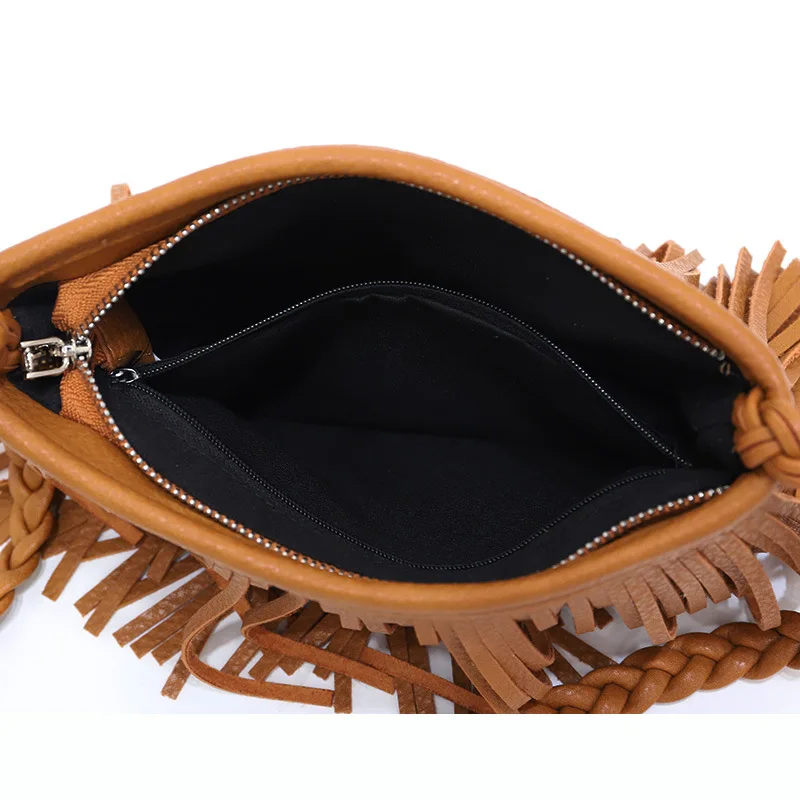 

New Arrival Women Tassel Crossbody Bag Black Soft PU Handbag Ladies Fashion One-Shoulder Bags