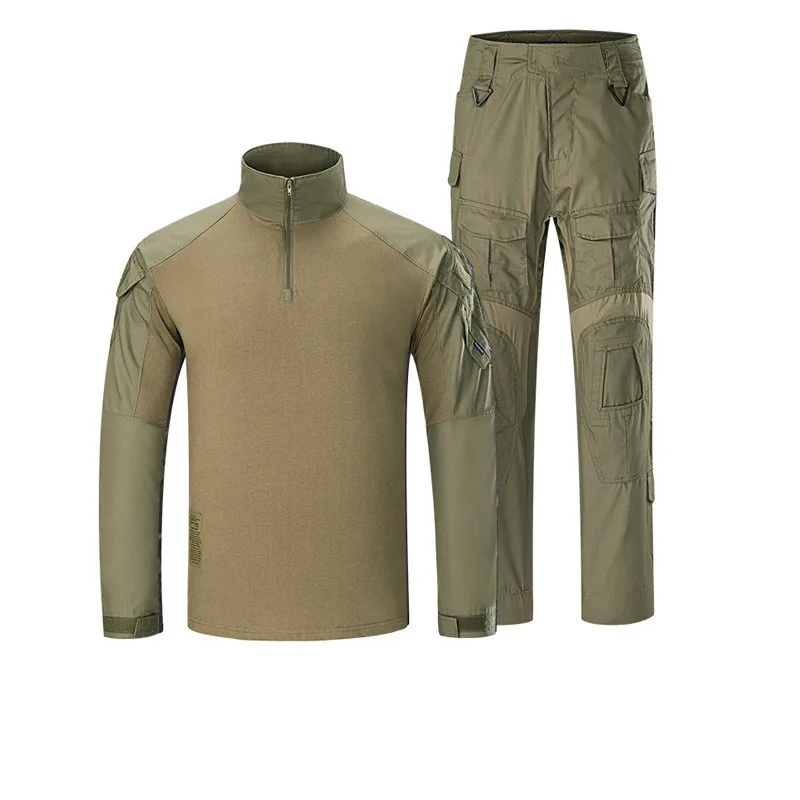 army green ZXQYH Мужская спортивная форма тактическая, боевая, милитари бутон униформа футболки для улицы брюки наборы Охота Стрельба Униформа рабочие наборы - Цвет: army green