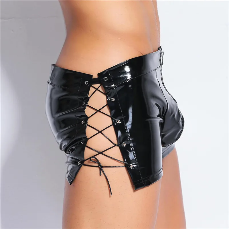 Боксеры мужские из искусственной кожи Эротическое нижнее белье Сумка с открытым
