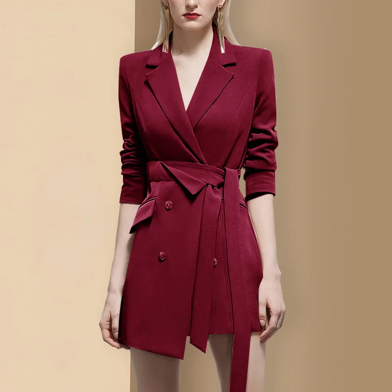 

Temperament mid-length double-breasted suit women's autumn and winter new design sense irregular waist suit jacket