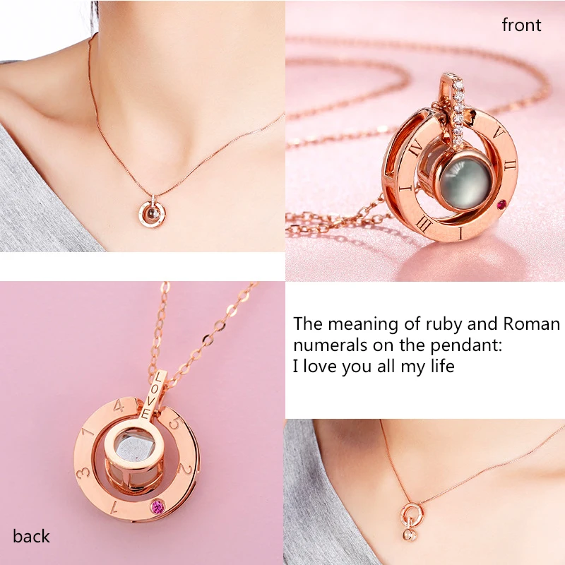 Rose Gold&ampSilver 100 languages I love you Projection Pendant Necklace Romantic Love Memory Wedding | Украшения и аксессуары