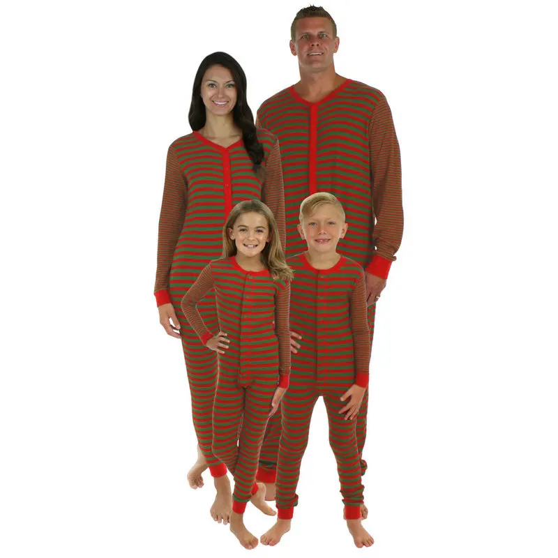 2019 Рождественский семейный комбинезон рождественские пижамы в полоску с