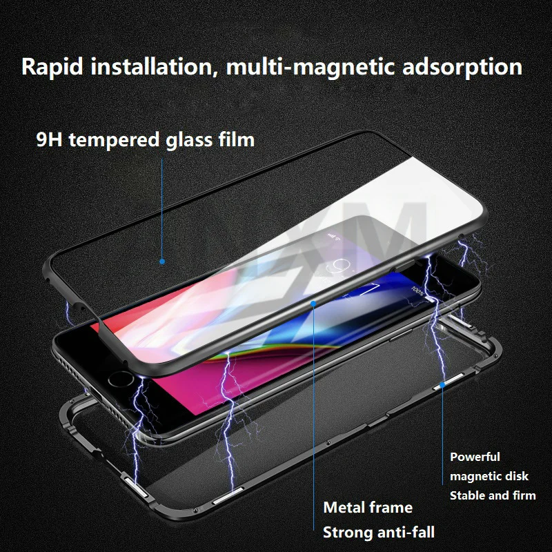 Металлический магнитный чехол для iphone X, Xr, Xs, 11 Pro, макс. закаленное стекло, задняя крышка с магнитом, чехол для iphone 6, 6s, 7, 8 Plus, чехол