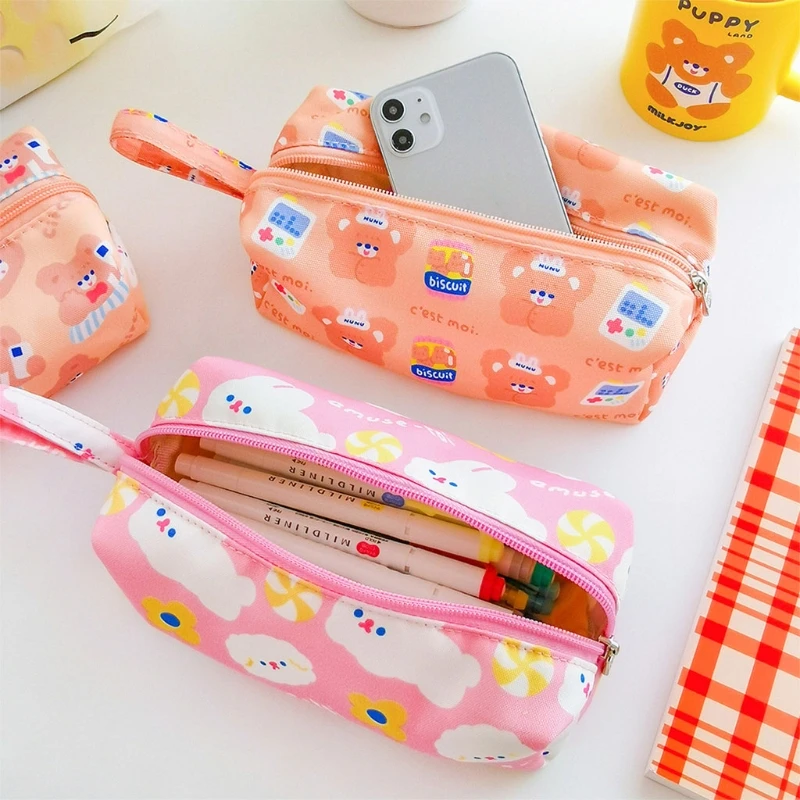

Cute Cartoon Rabbit Bear Pencil Case Pen Pouch Travel Portable Zipper Makeup Cosmetic Toiletry Bag Stationery Organizer