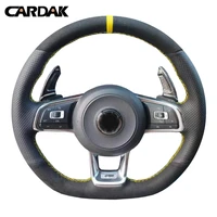 wcarfun black leather suede custom car steering wheel cover for volkswagen golf 7 mk7 gti r vw polo scirocco 2015 2016