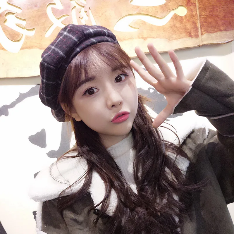 Ретро Британский клетчатый берет в клетку купольная шерстяная шапка женская