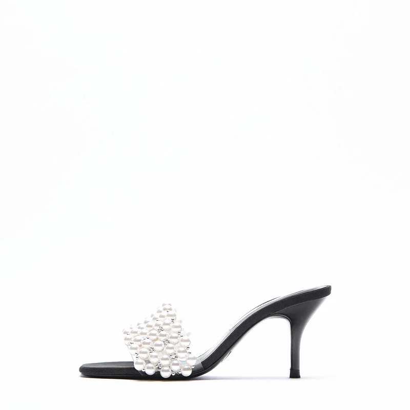 

High-quality Women's Shoes Transparent Word Pearl Decoration High-heeled Sandals All-match Sandals Suitable for External Wear