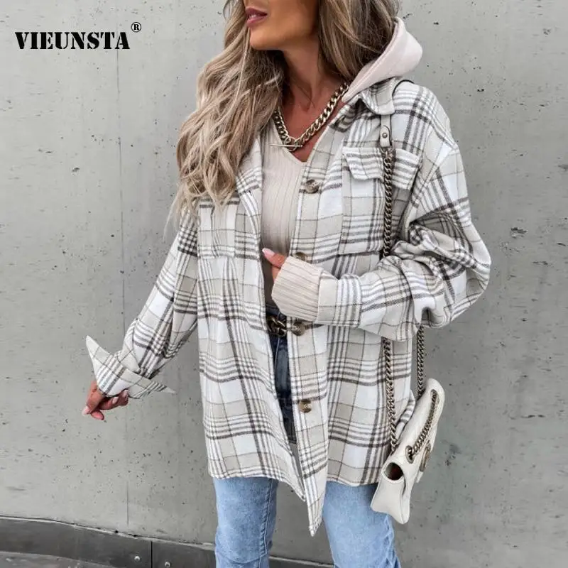 

Осеннее шерстяное пальто в клетку с принтом, женский элегантный однобортный Топ на пуговицах, верхняя одежда, зимний свитшот в стиле пэчвор...