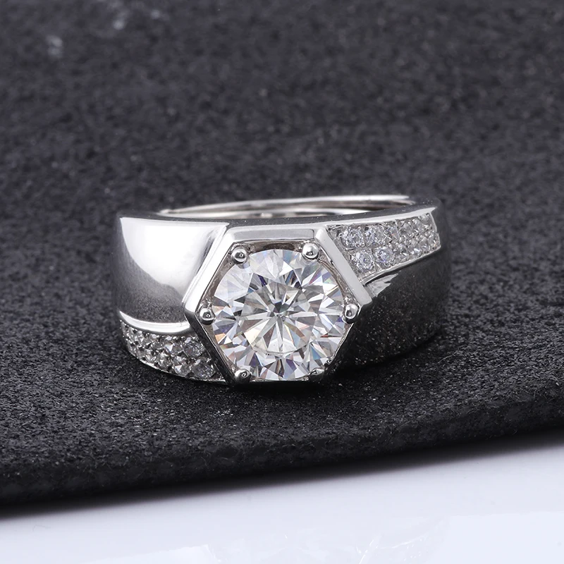 925 стерлингового серебра Для мужчин кольцо 3ct 9 мм круглый Melee Муассанит