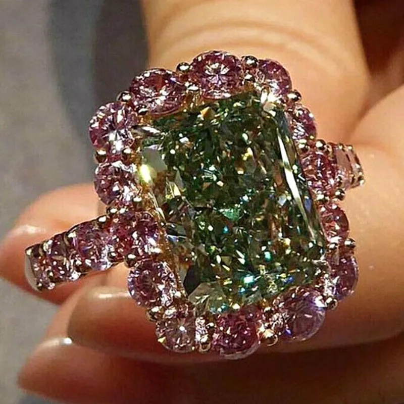 Фото S925 Серебряное большое зеленое кольцо с камнем для женщин Свадебные серебряные