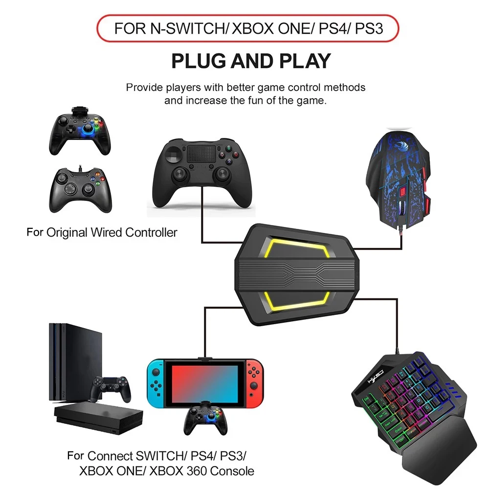 

H300 Ergonomic Wired Gaming Mouse Set V100 35 Keys Single-Hand Game Keyboard P6 Portable Keypad Mouse Converter Combo