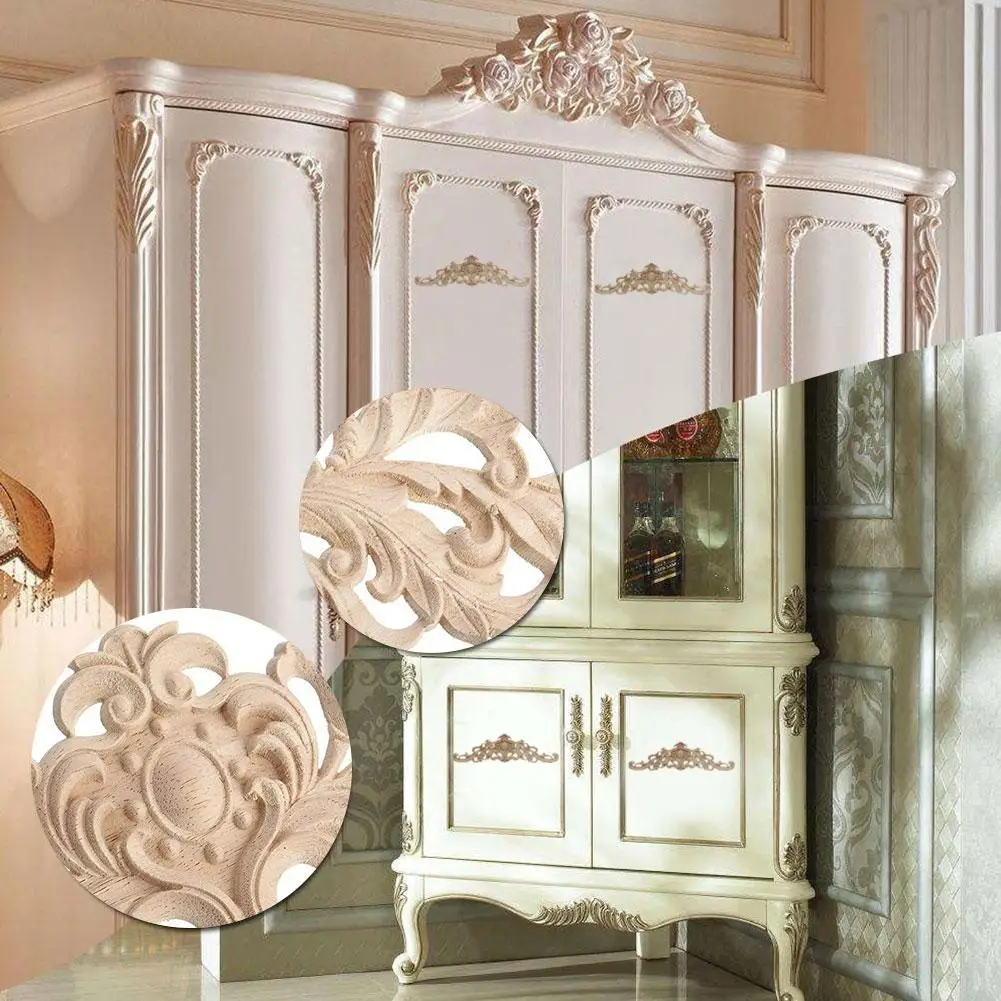 Прямоугольная резьба аппликации из натурального дерева для мебели шкафа