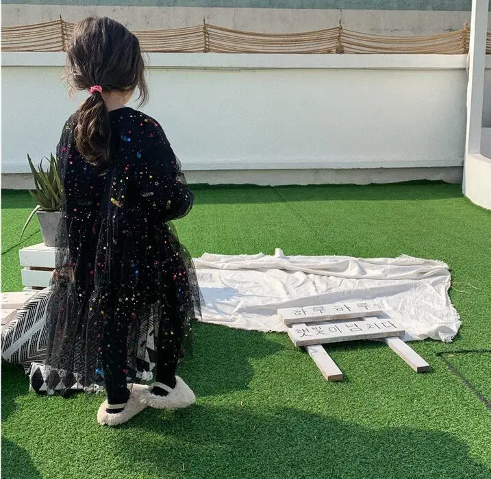 2019 Новые Детские Зимние флисовые платья с блестками и звездами милая одежда