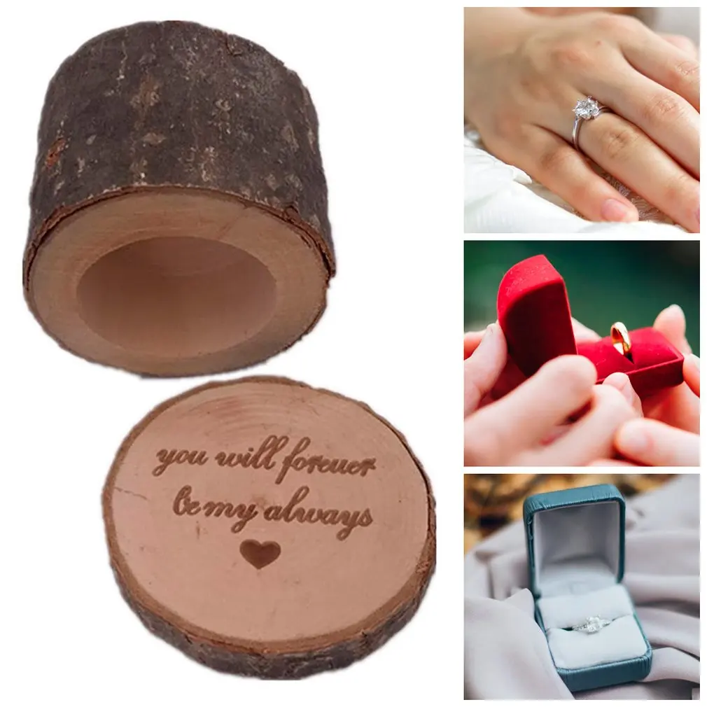 Винтажная коробка для колец портативная деревянная обручальных деревенский