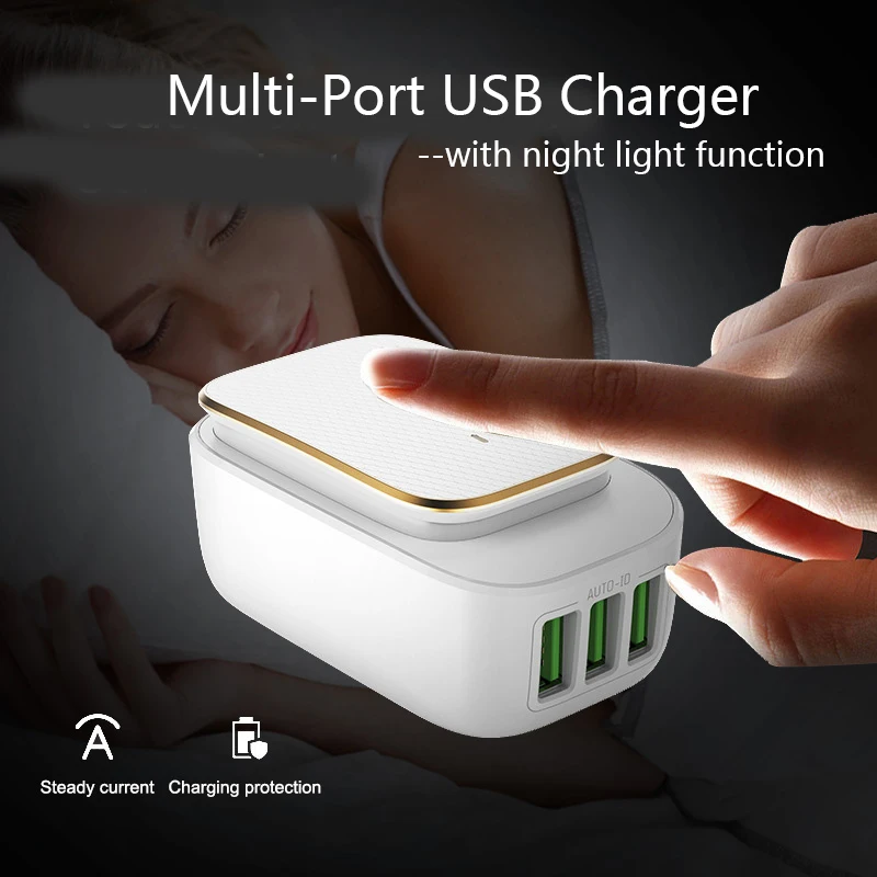 Многопортовое USB зарядное устройство с светодиодной лампой Auto ID Регулируемая