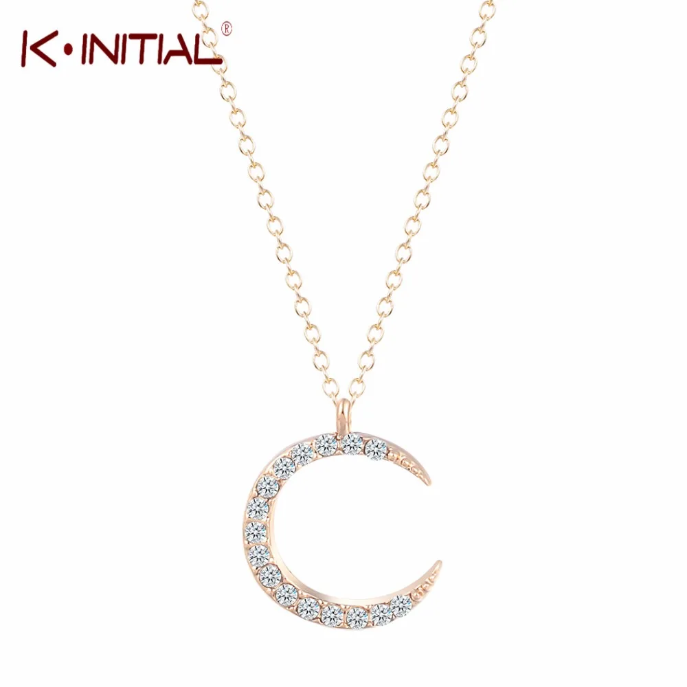 Kinitial циркон кристалл луна кулон ожерелье половина Луны Шарм ожерелья для женщин