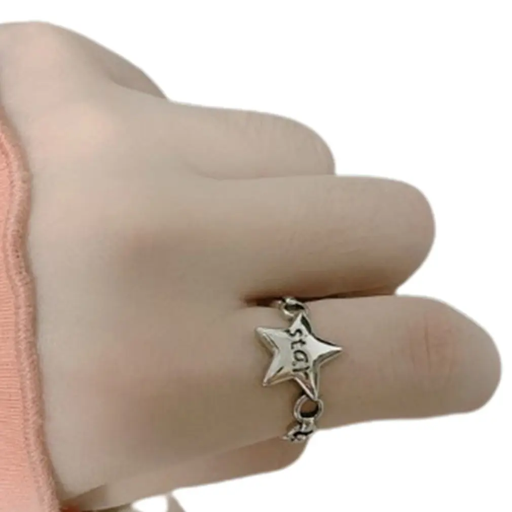 

2020 New Geometric Irregular Retro Double Layer Smiley Cutout Chain Silvery Metal Finger Ring For Party Punk Jewelry