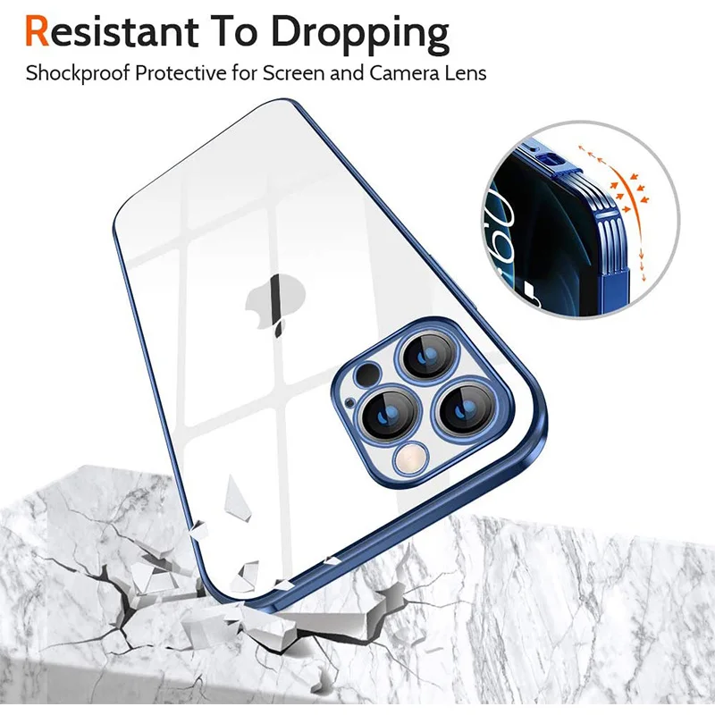 New Luxury Plating Silicone Case For iPhone 12 11 13 14 Pro Max Clear Shockproof Lens Protection Case on iPhone Xs Max X XR 7 8