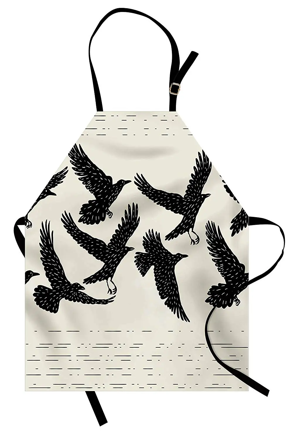 Фартук ворон летающие черные птицы чернильный стиль дикие животные на белом фоне