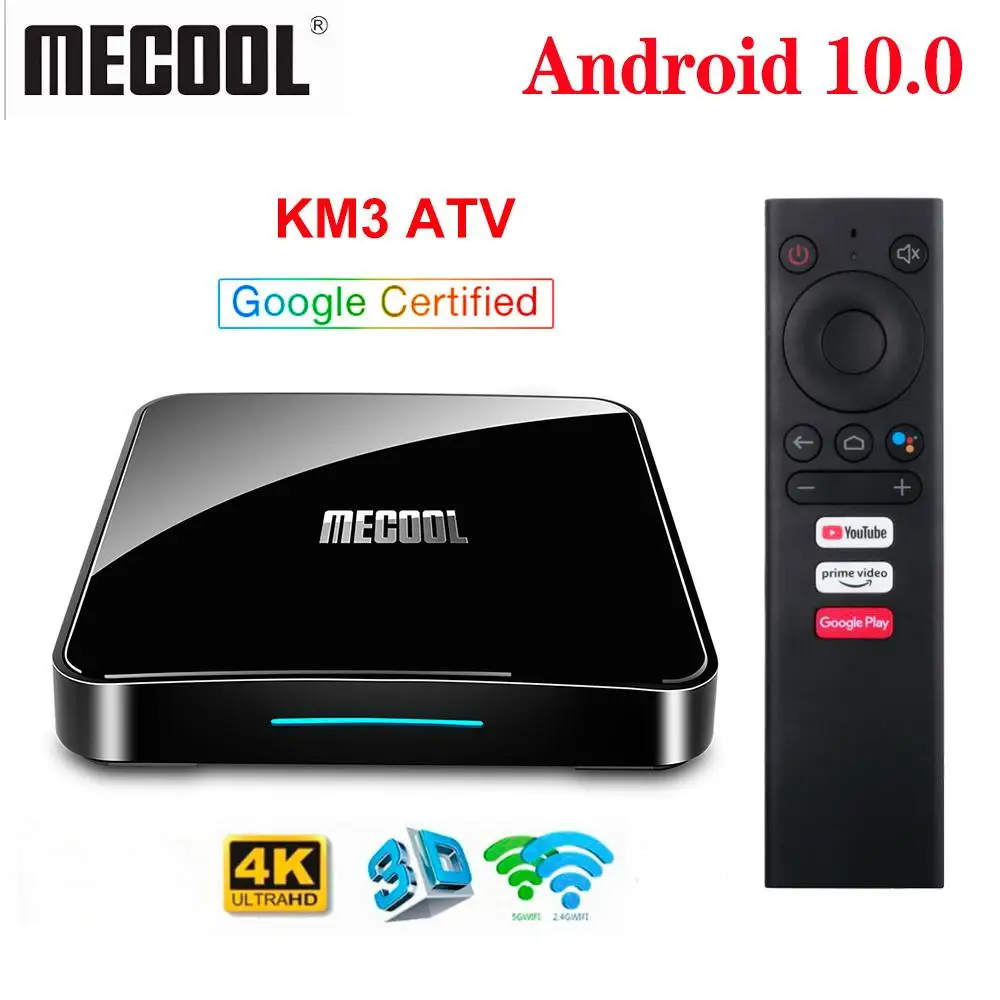20 шт. ТВ приставка MECOOL KM3 A TV Android tv Google сертифицированная 10 0 4 Гб ОЗУ 64 Amlogic S905X2 4K