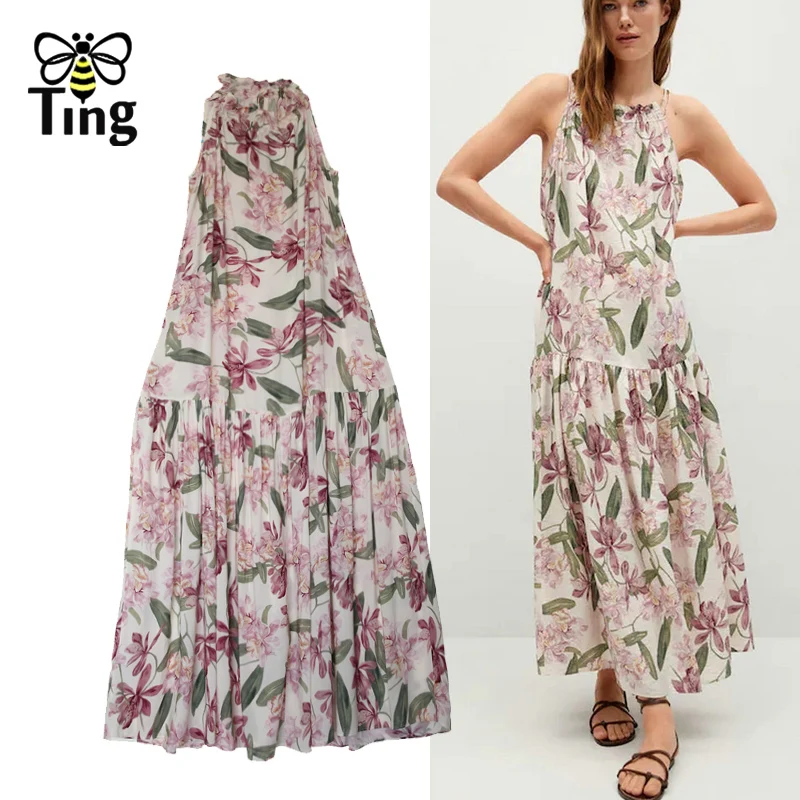 Длинное богемное платье без рукавов с цветочным принтом