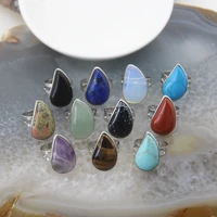 1pcs drop shape natural stones adjustable ring quartz crystal teardrop shaped women finger ring jewelry fashion charm gifts
