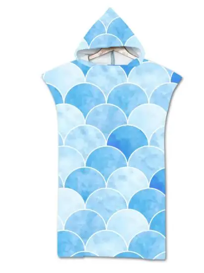 New Digital Printed Fish Scale Beach Towel Adult Microfiber Changing Robe Quick Drying Hooded Bath Towel For Swim Surf Beachwear