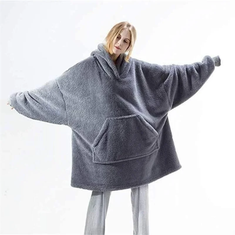 Home Men's and Women's Pajamas New Thickened Lazy Pullover TV Blanket Outdoor Cold-proof Warm Robe Hooded Fleece Warm Pajamas