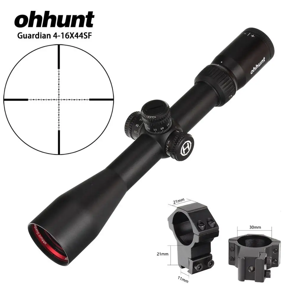Охотничий ohhunt Guardian 4-16X44 SF прицел 1/2 полумиллиметровая точка сетка боковая Parallax башенки замок сброс тактические оптические прицелы - Цвет: with Dovetail Rings