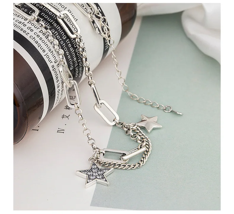 

2021 new necklace with diamonds and clavicle Thai silver necklace S925 sterling silver Japanese and Korean personality fashion t