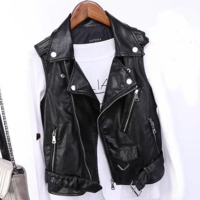 

New pu leather waistcoat women motorcycle vest coat sleeveless vests large size 4xl