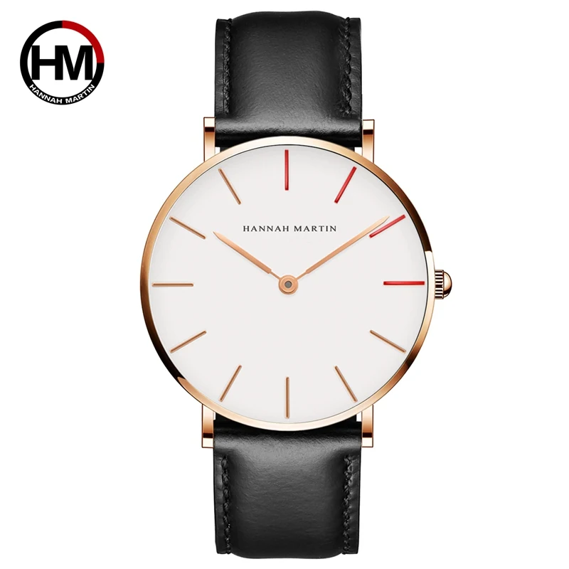 

HANNAH MARTIN Watches Luxury Brand Men Simple Quartz Watch Leather Strap Band Unisex Watch Wrist Ladys Casual Clock Montre Femme