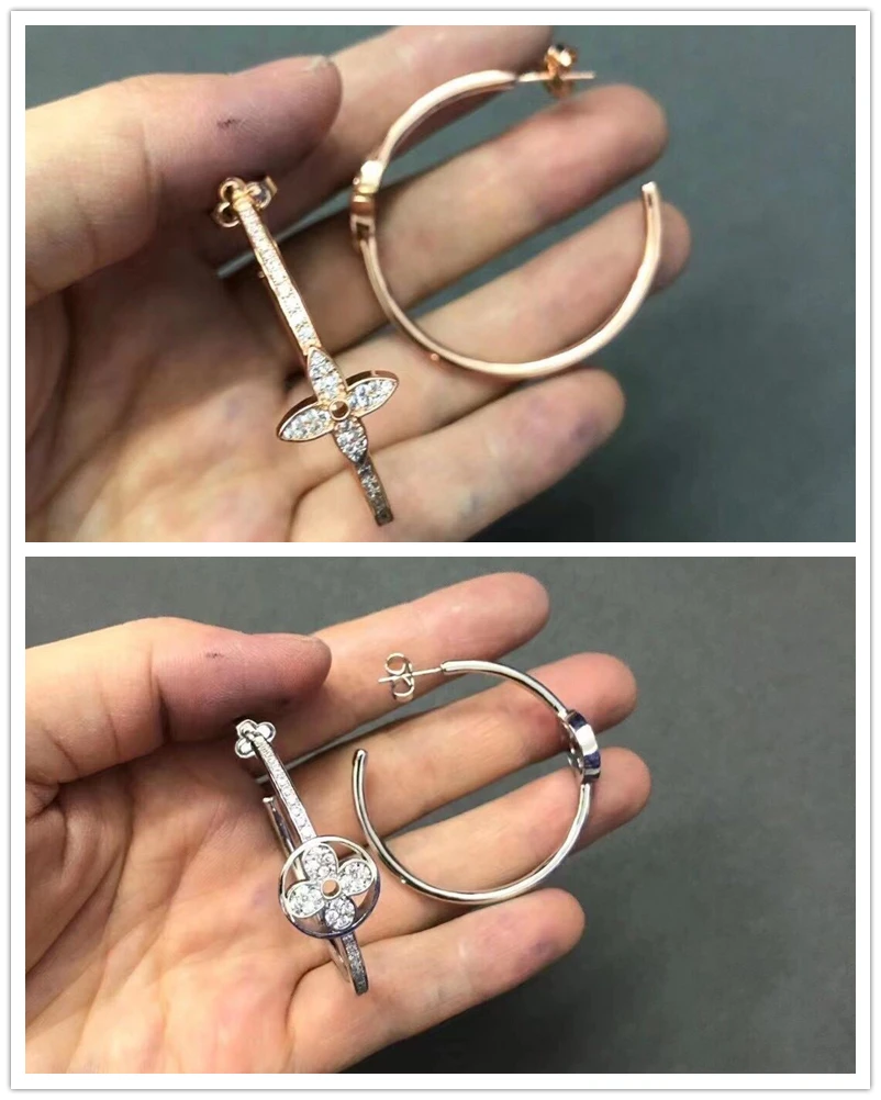 

2 вида конструкций, модные высококачественные серьги-гвоздики из розового золота/платины с инкрустацией цветком из циркония круглой формы, ...