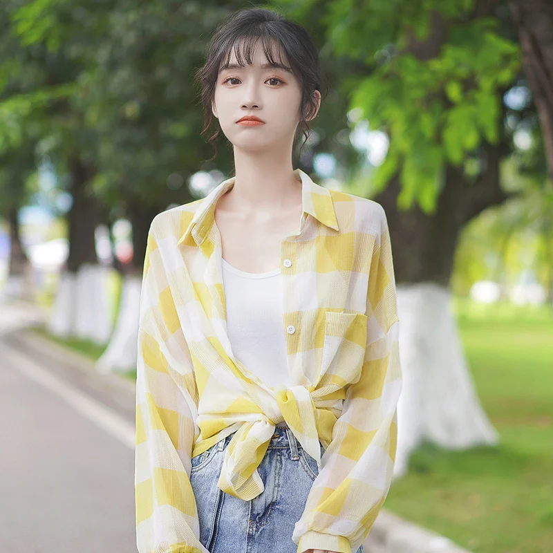 Шикарная летняя новая рубашка цвета хаки в клетку солнцезащитное пальто с