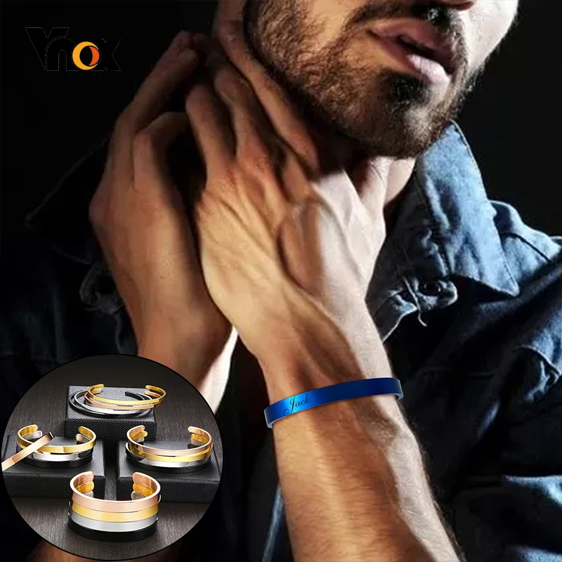 

Vnox Personalize Engrave Cuff Bracelet Bangle for Women Men,Minimalist Stainless Steel Metal Wrist Jewelry,Custom BFF Gift