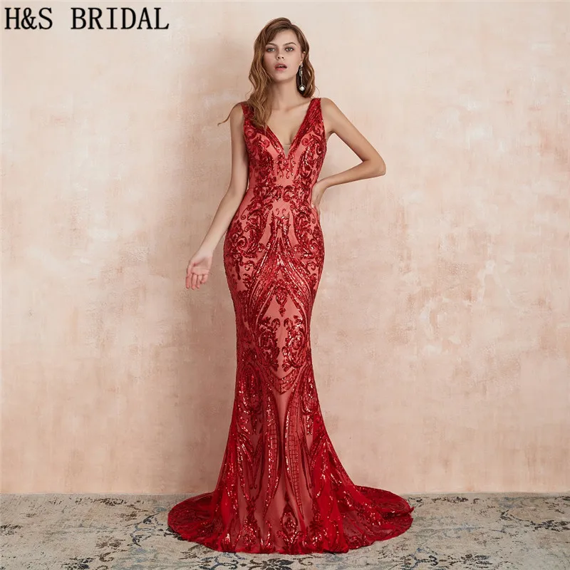 Женское вечернее платье-русалка зеленое платье с v-образным вырезом и блестками