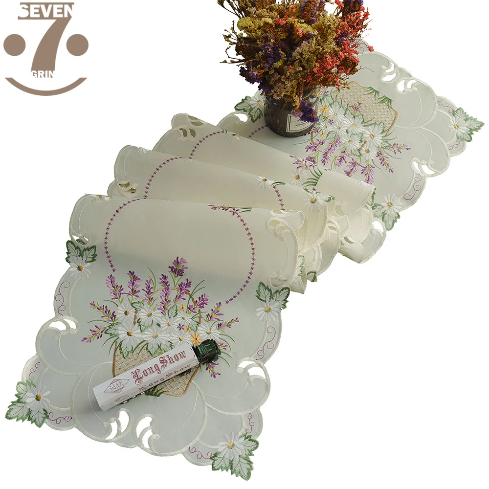 16x70 Inches Beige Colour Satin Fabric Lavender Embroidered Festival Wedding Party Decoration Table Runner | Дом и сад