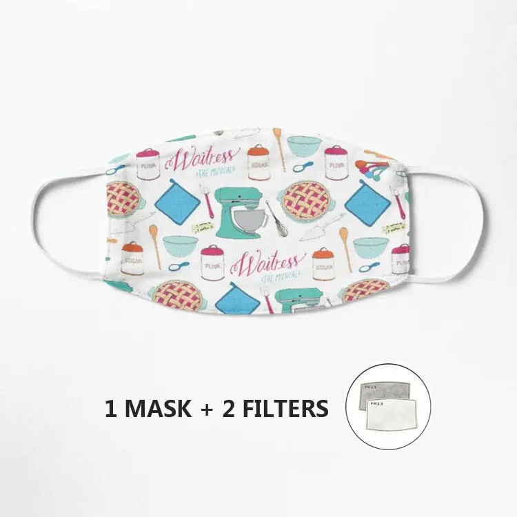 

Waitress the Musical Pattern Mask Women Men Kids 3d Fun Mouth Mark Fabric Face Mask Washable Hip Hop Party+2 Filter