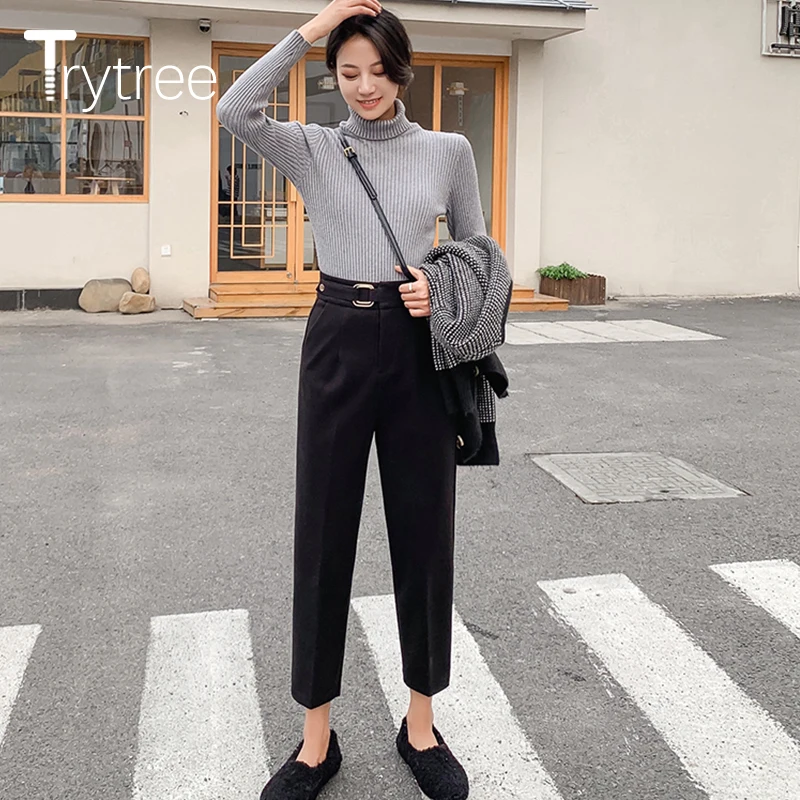 Trytree 2020 осень зима женские повседневные брюки модные однотонные 3 цвета шаровары