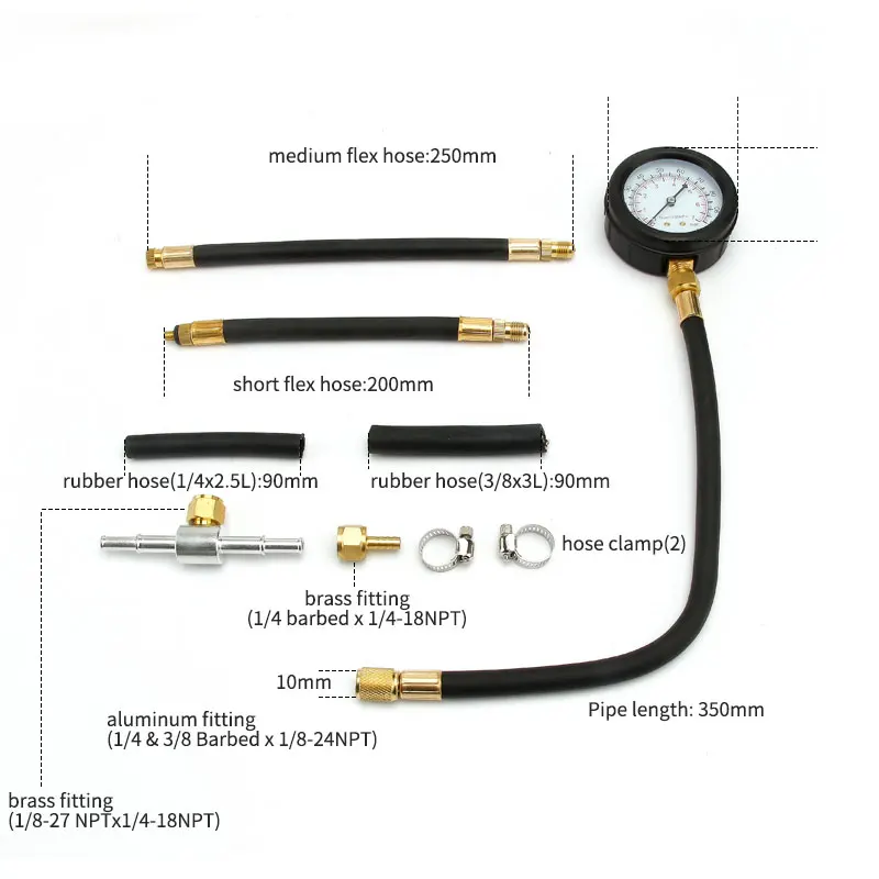 9Pcs Automotive Fuel Pressure Gauge Testing Tool 0-100psi Car Diagnostic Detector | Инструменты
