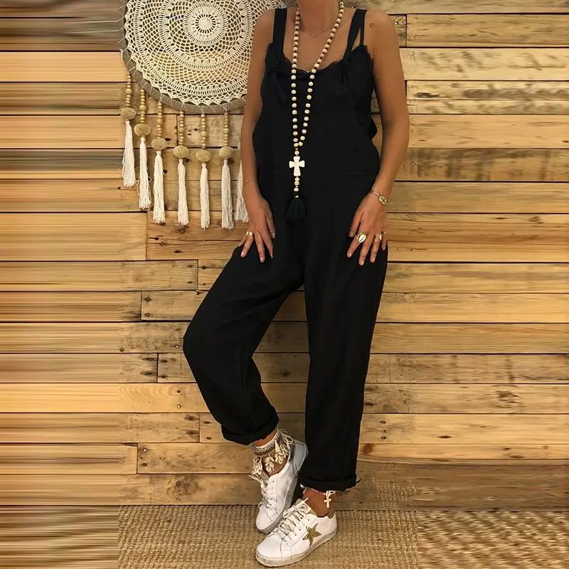 Женский Повседневный Комбинезон однотонный Свободный комбинезон без рукавов с