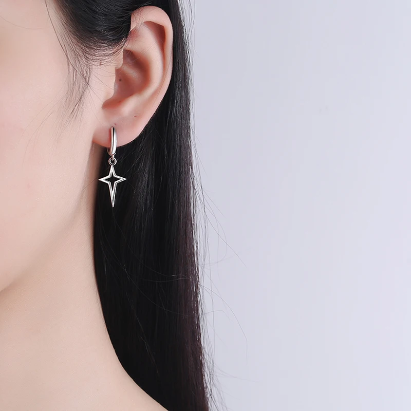 

JYouHF New Fashion 925 Sterling Silver Stars Cross Earrings for Women Female Gothic Simple Black Gold Silver Earring Pendientes